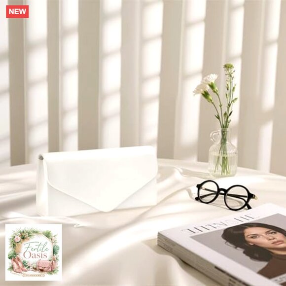 Vegan Leather Envelope Clutch with Detachable Chain Strap Elegant Evening Bag - Picture 3 of 7